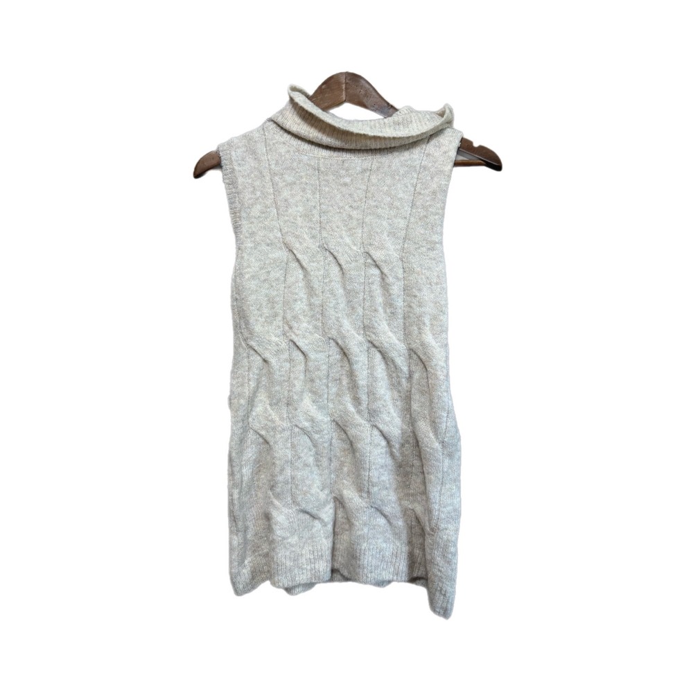 Hem & Thread Sweater Vest Womens M Beige NEW Cable Knit Turtleneck 35313